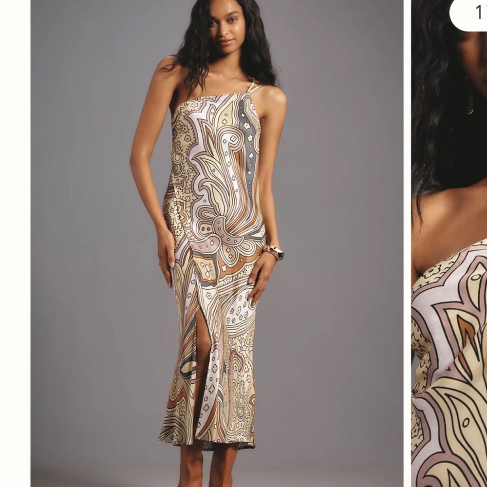 Bl-nk | Anthropologie One-Shoulder Midi Dress Small Petite Paisley Pattern